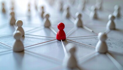 Obraz premium A central red figure connected to multiple other white figures, symbolizing networking and connections