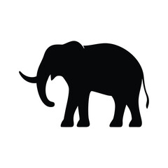 Black elephant silhouette isolated on white background