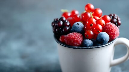 summer berries in mug empty space