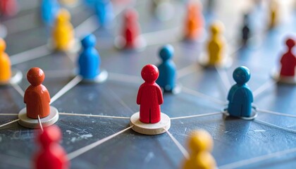 A close-up shot showing interconnected figures on a board, representing teamwork and community