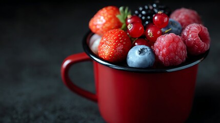 summer berries in mug empty space