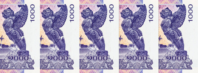 1000 Riels Cambodia with the image of the Royal palace throne room, 
