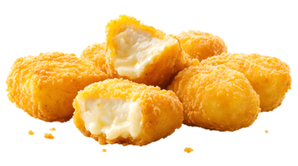 Delicious fried mozzarella cheese balls with a crispy coating, isolated on a white background