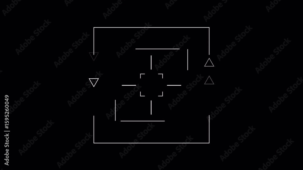 Poster minimalist geometric animation: square frame with triangles and lines on black background