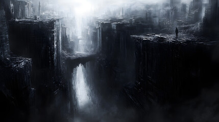 An overwhelming blend of brush strokes and torn textures creating a fractured world.