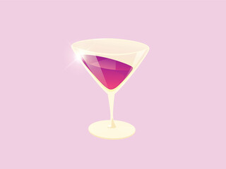 Cocktail Vector Illustration with Flat Design and Modern Minimalist Aesthetic Art. plain Light Pink background