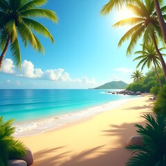 Stunning Realistic Summer Beach Background with Turquoise Water and Palm Trees