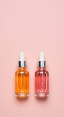Naklejka premium Luxury Skincare Facial Oils Serum Bottles Pink Orange
