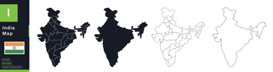 India Political Map Vector Set with States