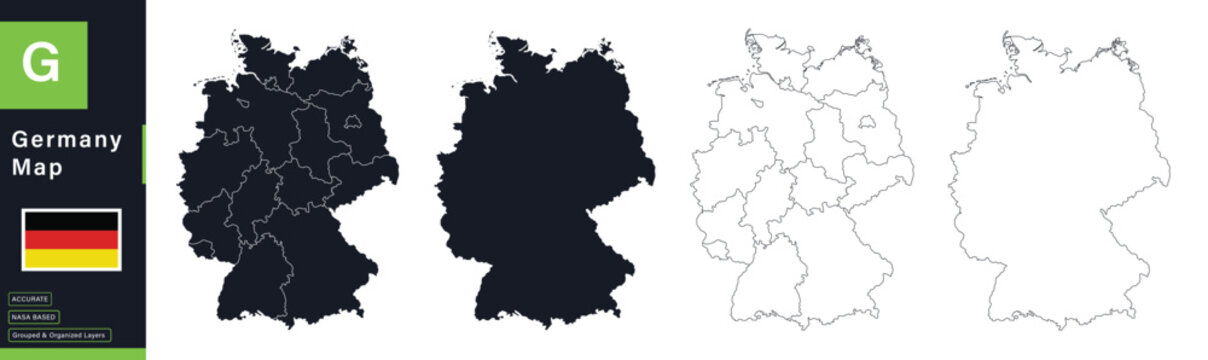 Germany Political Map Vector Set with States