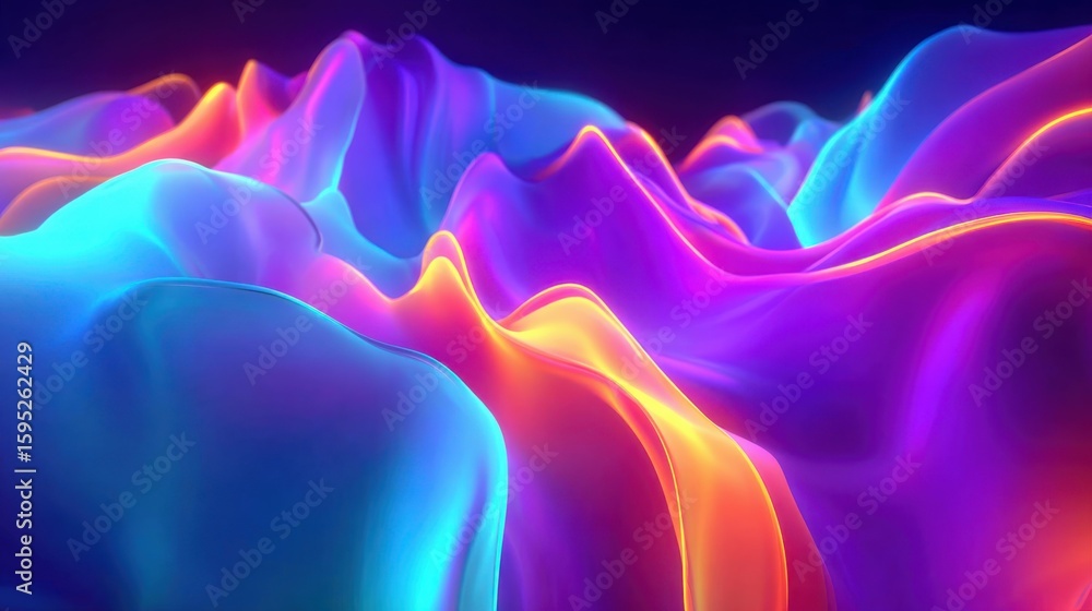 Poster abstract colorful waveforms in neon light. vibrant digital art representing energy and motion