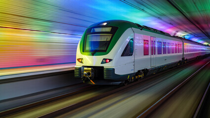 Fototapeta premium High-speed train traveling through a colorful tunnel