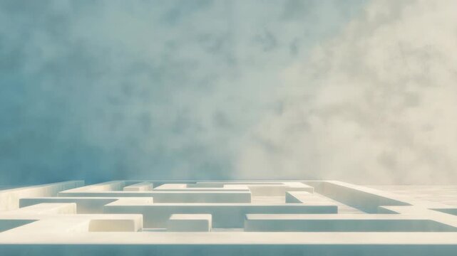 Minimalist light-colored maze with shadows on cloudy day