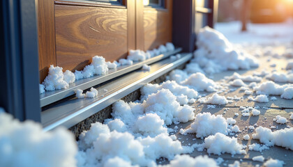 Weatherstripping being applied to a door with snow on the ground  