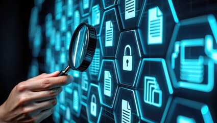Magnifying Glass Inspecting Digital Security and Data Files