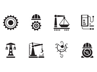Black vector icons of industrial construction, oil, gas, and energy symbols