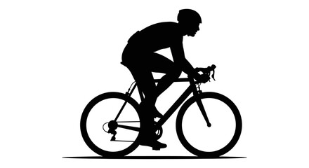 Fototapeta premium Cyclist Silhouette in Motion: A sleek, black silhouette of a cyclist gliding on a road bike, embodying speed, and athleticism. A study in form and motion.