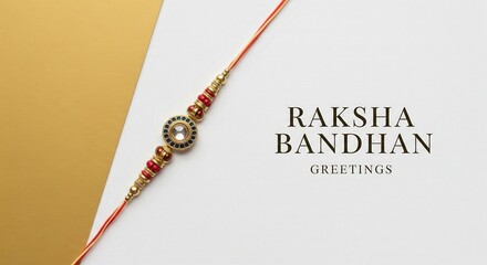 Fototapeta premium Minimalist Rakhi Design on White Gold Background – Raksha Bandhan Greetings