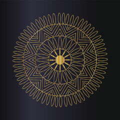 Golden mandala pattern with intricate geometric design on dark background