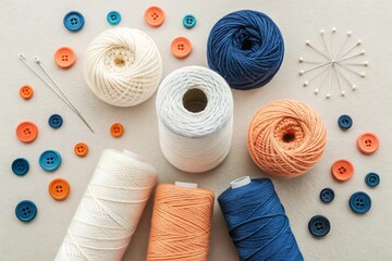 Soft Light on Wool Swatches with Wooden Pins and Thread