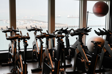 professional gym equipment in modern fitness center interior