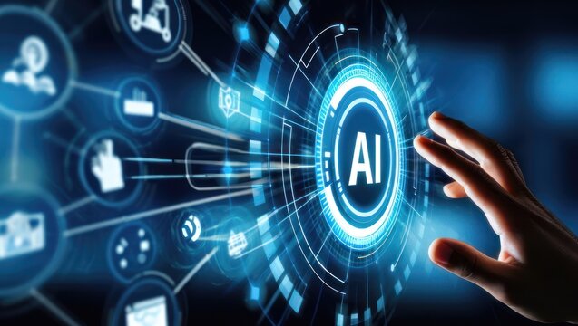 AI Technology Interface Interaction with Futuristic Digital Network