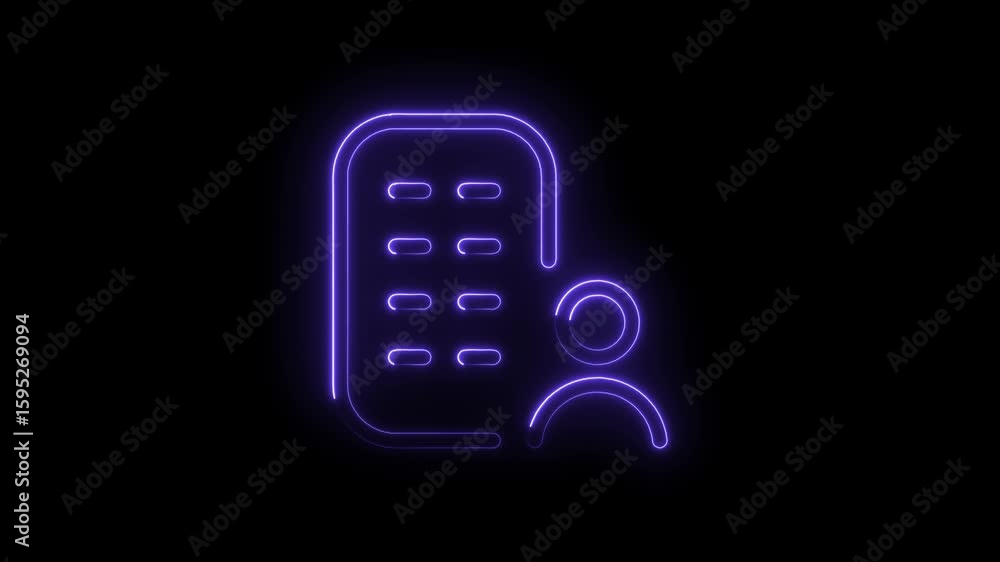 Poster glowing neon user profile document icon with abstract futuristic design on black background vibrant 