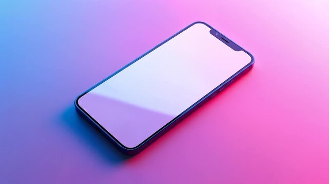 Smartphone mockup with blank white screen on gradient purple pink background perfect for app presentation and mobile interface design showcase