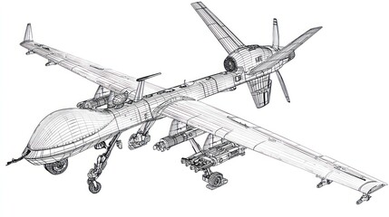 Military drone wireframe design drawing