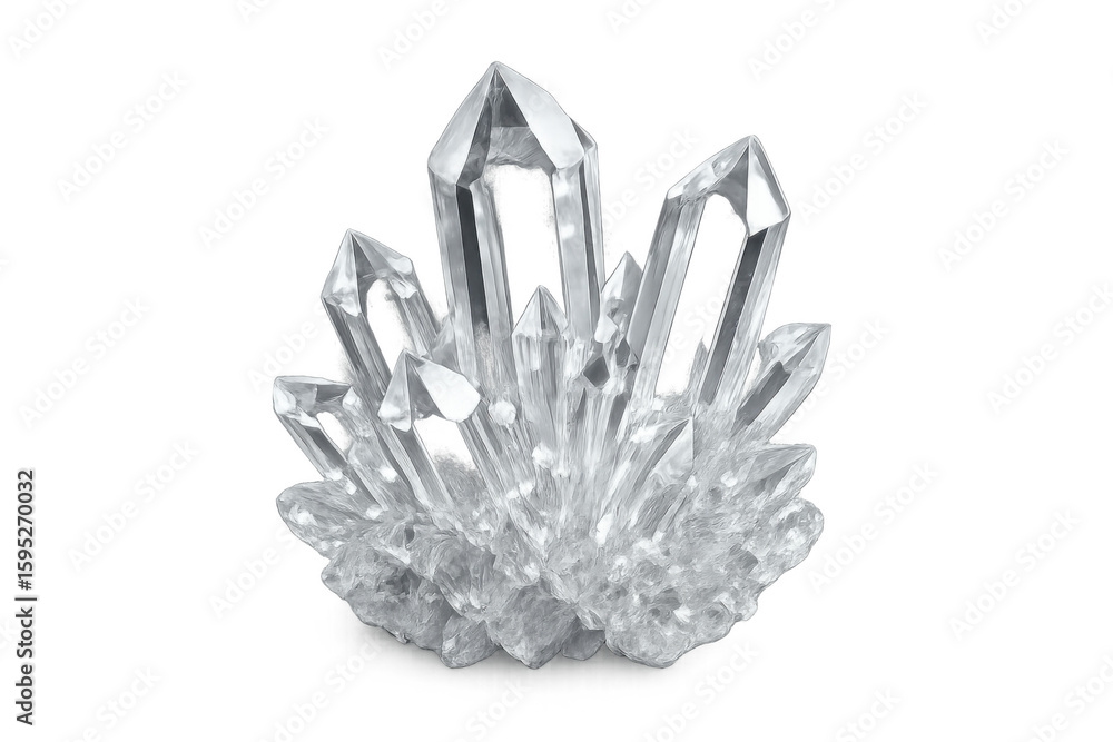 Poster crystal cluster featuring a transparent background, radiating a stunning display of light and purity