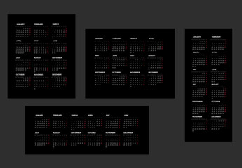 Minimalist Black Calendar Templates Collection: Modern Annual Design Set