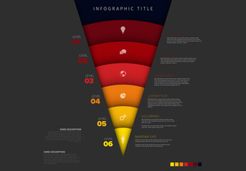 Marketing Sales Funnel Infographic with Six Levels and Icons