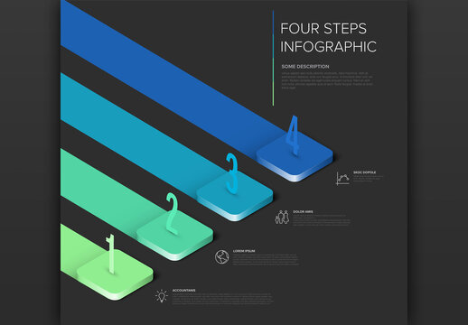 Isometric 4-Step Gradient Infographic Design Template on Dark Background