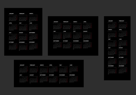 Minimalist Black Calendar Templates Collection: Modern Annual Design Set