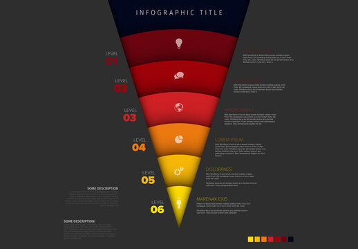 Marketing Sales Funnel Infographic with Six Levels and Icons