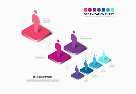 3D Isometric Organization Chart Showing Team Hierarchy