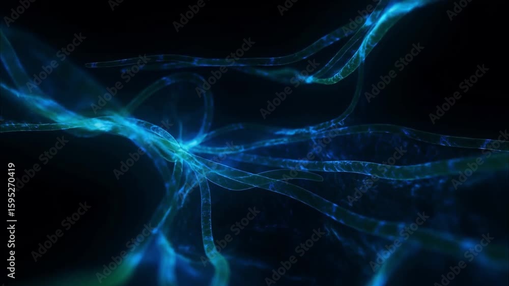 Poster abstract nerve-like structures in cyan: a mesmerizing display of interconnected, glowing, cyan-color