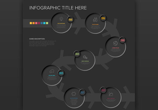 Modern Dark Infographic Timeline Design Template with Circular Elements
