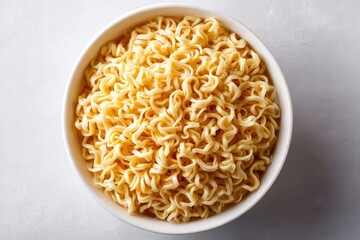 Instant noodles in a white bowl.