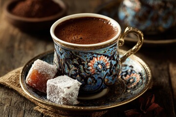 Ornate Turkish coffee cup with delight