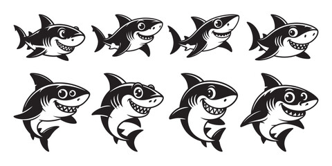 Obraz premium Shark vector silhouette set, Cartoon shark silhouette, Cute baby shark, Shark drawing silhouette