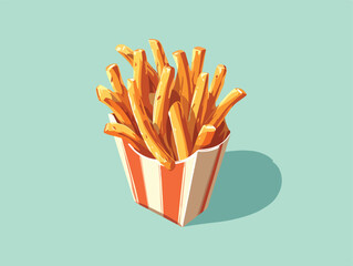 Editable cartoon vector of crispy french fries in a bucket. Tasty and fun fast food design, ideal for packaging, menu graphics, digital art, and snack-themed illustrations