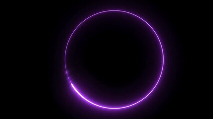 A purple neon circle rotating on a black background with a bright trail effect - Powered by Adobe