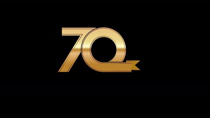 Anniversary date 70 years. Golden stylized congratulation in the rays of fireworks and reflections. Idea for a congratulatory banner or icon for a website or application. Animated screensaver