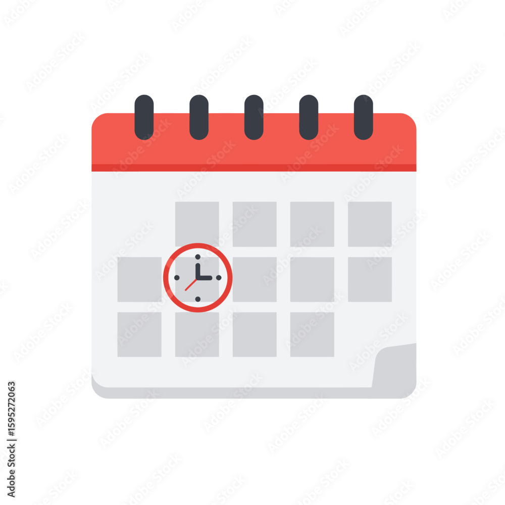 Aufkleber a simple, flat design illustration of a calendar with an analog clock icon, representing time manage