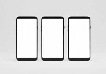 Three Black Smartphones with Blank Screens Mockup