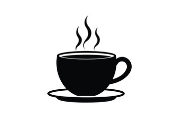 Fototapeta premium Steaming Hot Coffee Cup on Saucer in Black and White Silhouette