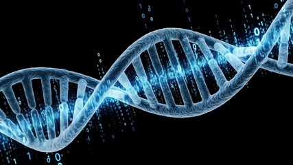 Glowing Blue DNA Helix with Binary Code Animation - Powered by Adobe