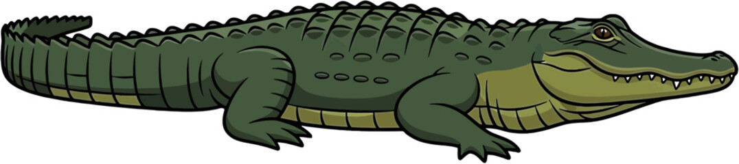 Obraz premium Detailed Cartoon Illustration of a Green Alligator with Sharp Teeth and Spiked Back