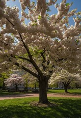 Obraz premium Cherry tree blossom explosion in Hurd Park, Dover, New Jersey (search file # 169989794 for the green leaves summer version)
